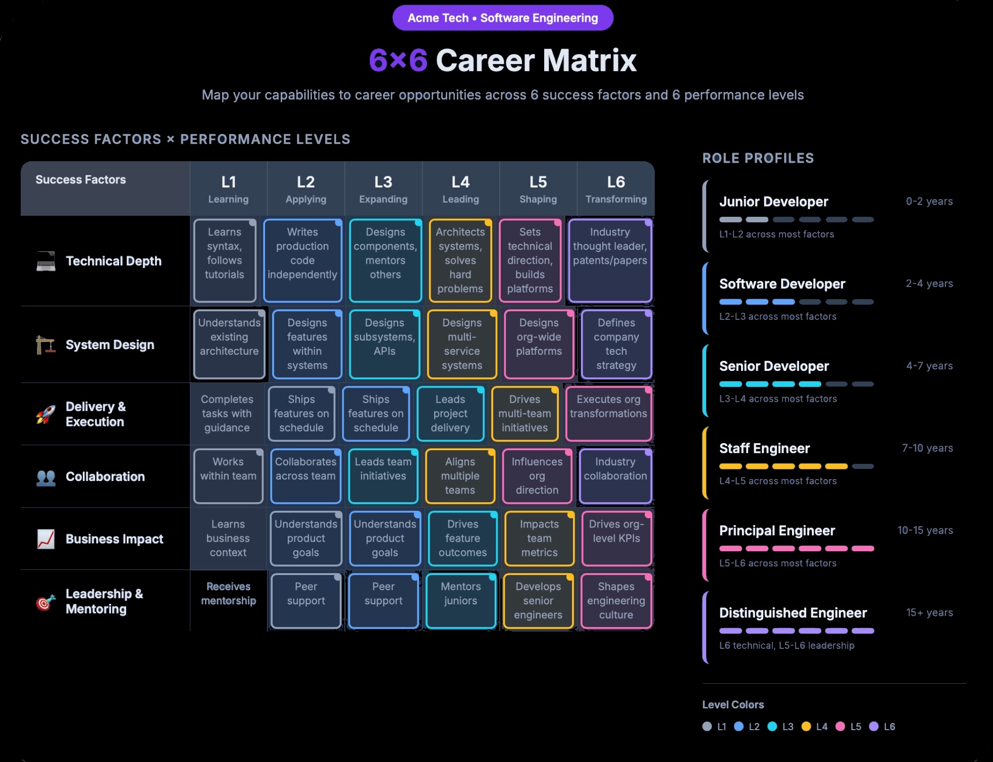 6×6 Career Matrix showing success factors and performance levels